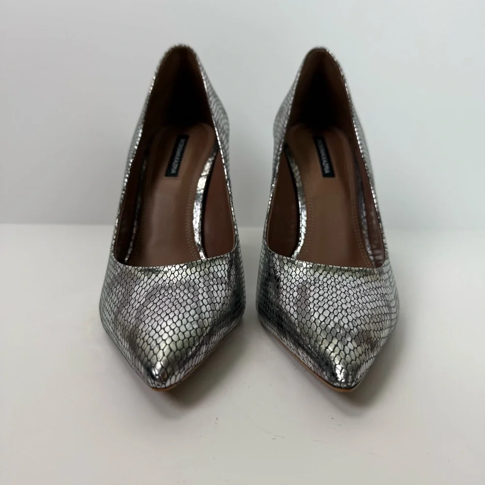 BCBGMAXAZRIA Marain Metallic Leather Metal Heel Graphite Snake Stiletto Size 9 - Picture 7 of 13